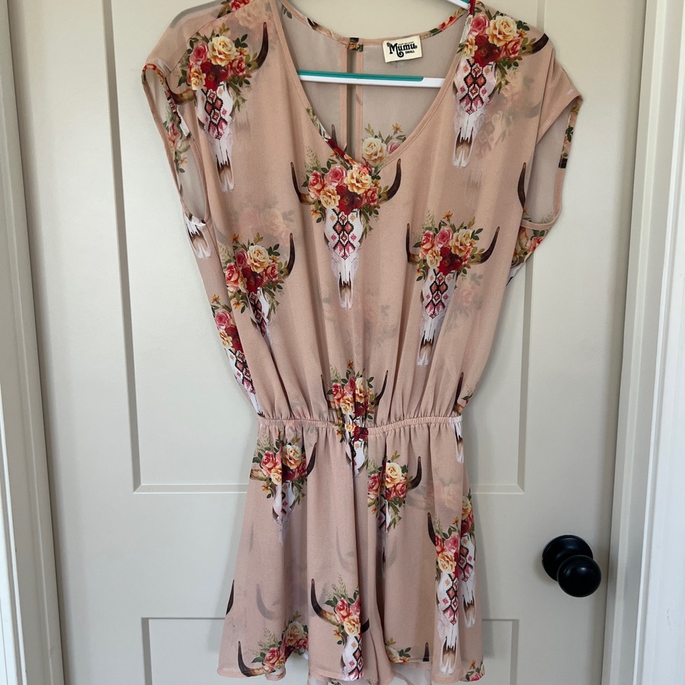 Floral Bull Skull Print Romper
